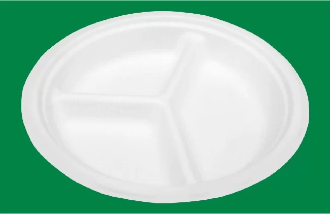 Sugarcane Bagasse Compartment Plate Manufacturer in Gujarat India, eco friendly compartment plate manufacturers in india, Biodegradable compartment plate exporter in India, Compartments Disposable Bagasse Biodegradable Round Meal Plate Manufacturer in Rajkot Gujarat India